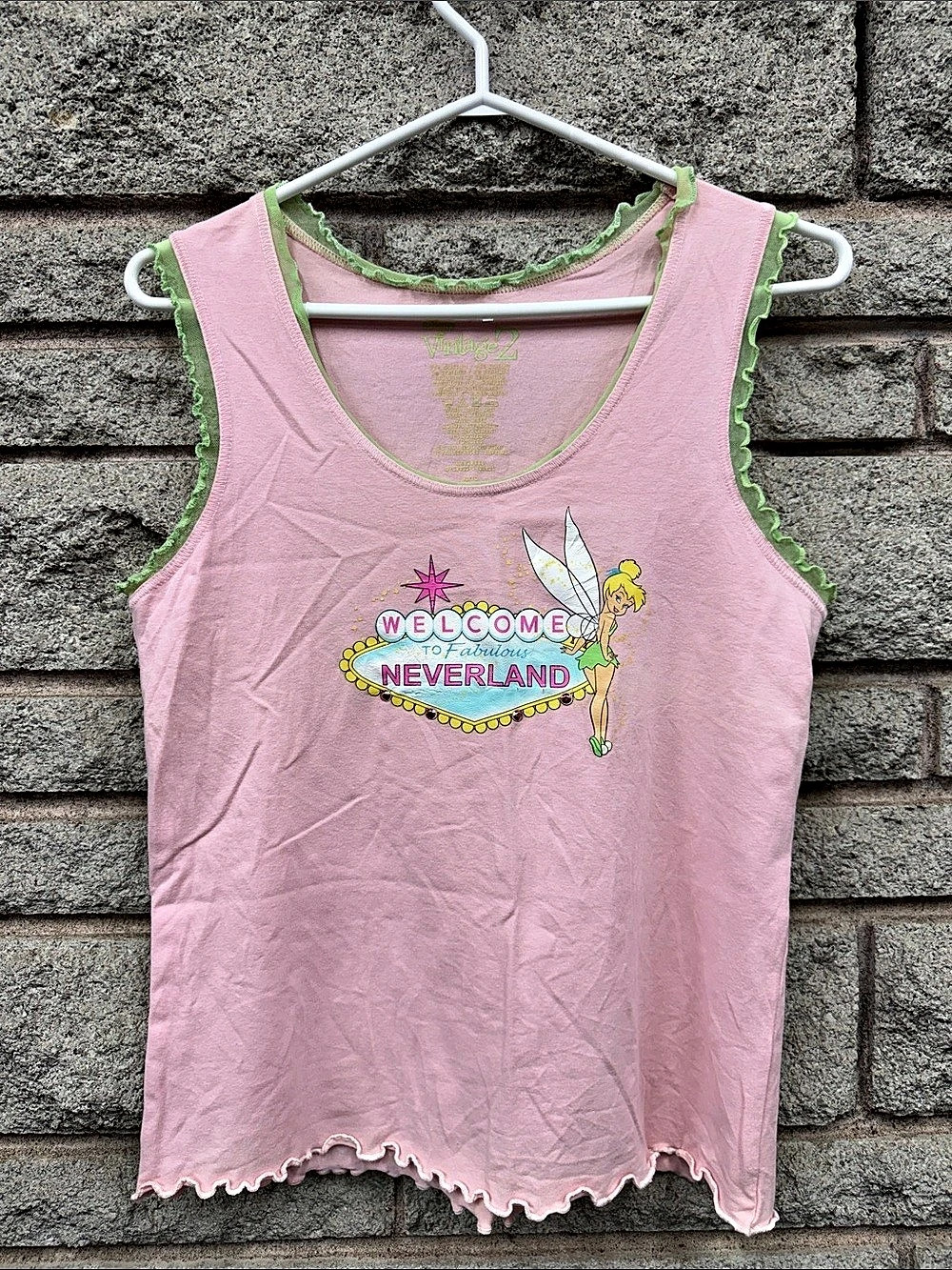 Disney Vintage 2 Tinker Bell “Welcome to Fabulous Neverland” Pink Tank Top XL